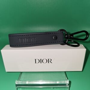 Dior Navy Leather Key Ring with Black Hardware